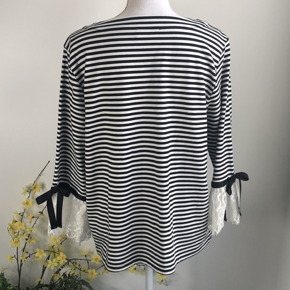 Karl Lagerfeld Lace Sleeves Striped Knit Top - Picture 4 of 12